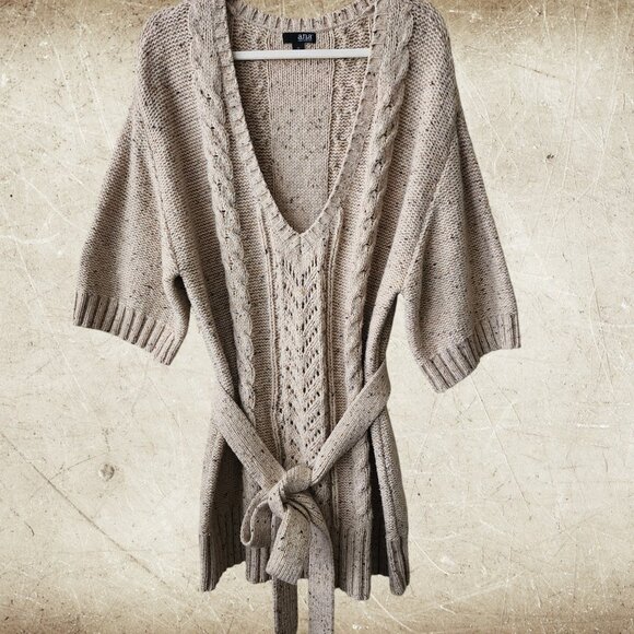 a.n.a Cable-Knit Oatmeal-Marled Deep V-Neck Sweater Size 1X - Picture 1 of 5